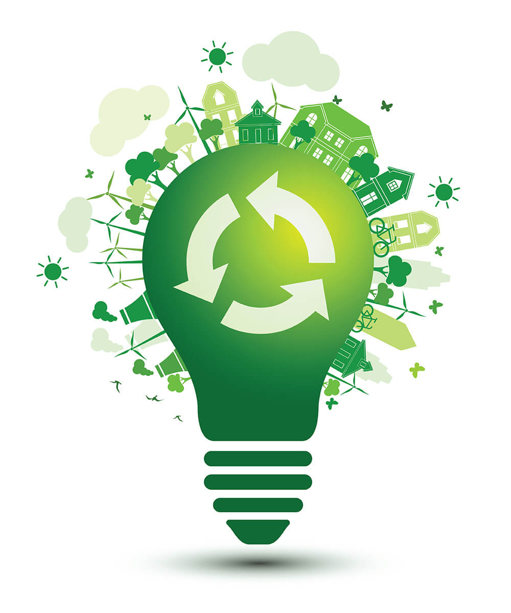 Grüne Glühbirne mit Nachhaltigkeits-Symbol